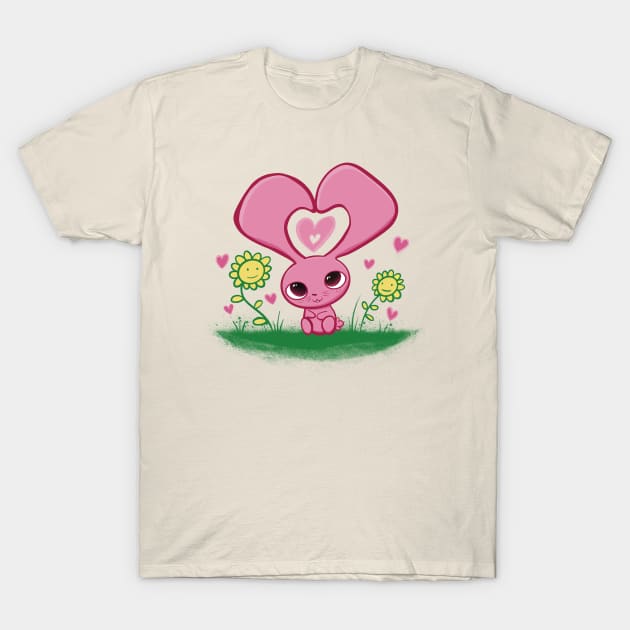 Cute Pink Love Bunny Hearts T-Shirt by SubtleSplit
